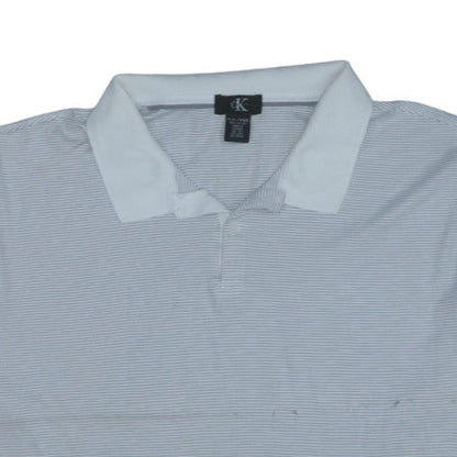 Calvin Klein Men's Light Blue Striped Cotton Polo Shirt XXL