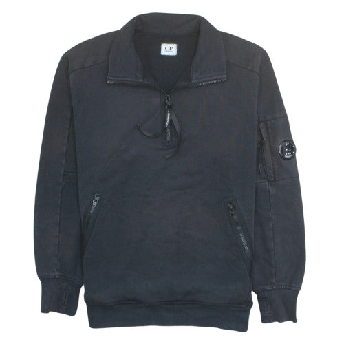C.P. Company Mens Black L 1/2 Zip Sweatshirt with Logo Detail