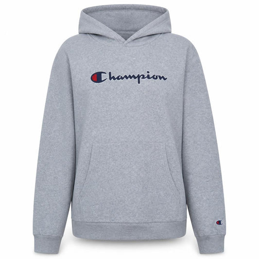 Front view of Champion Teens Grey Pullover Hoodie 2XL Logo Embroidered Cotton Blend