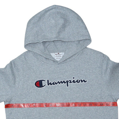 Champion Teens Grey Pullover Hoodie 2XL Logo Embroidered Cotton Blend