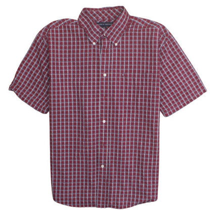 Tommy Hilfiger Men's Red Check Short Sleeve Button-Up Shirt L