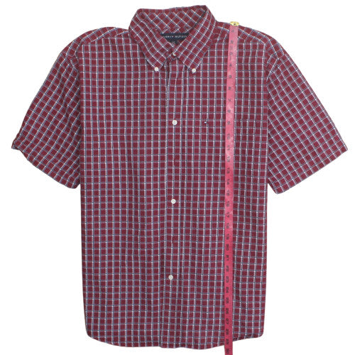 Tommy Hilfiger Men's Red Check Short Sleeve Button-Up Shirt L