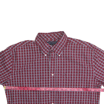 Tommy Hilfiger Men's Red Check Short Sleeve Button-Up Shirt L