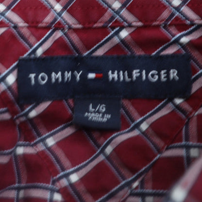 Tommy Hilfiger Men's Red Check Short Sleeve Button-Up Shirt L