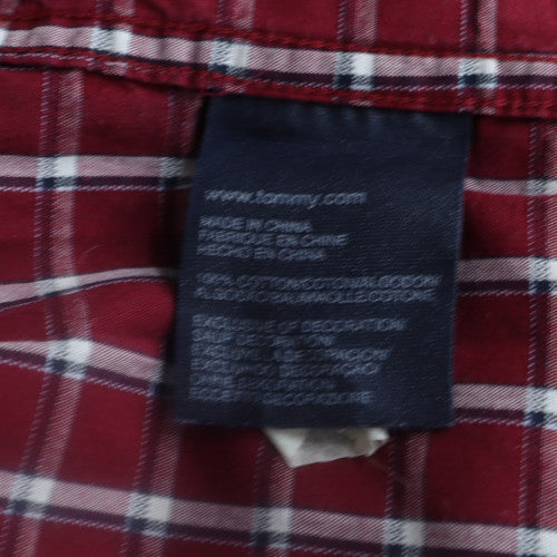 Tommy Hilfiger Men's Red Check Short Sleeve Button-Up Shirt L