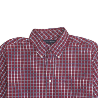 Tommy Hilfiger Men's Red Check Short Sleeve Button-Up Shirt L