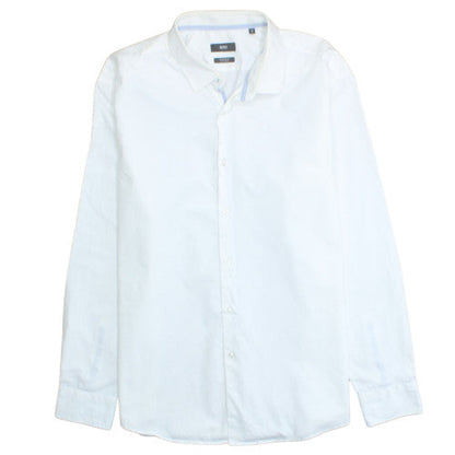 Hugo Boss Men's White Regular Fit Easy Iron Button-Up Shirt L