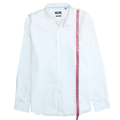 Hugo Boss Men's White Regular Fit Easy Iron Button-Up Shirt L