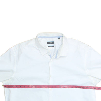 Hugo Boss Men's White Regular Fit Easy Iron Button-Up Shirt L