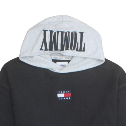 Tommy Jeans Men's Black & Grey Hoodie L Pullover Logo Cotton Blend