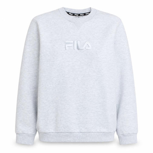 Front view of Fila women’s grey crew neck pullover sweatshirt, size UK 18