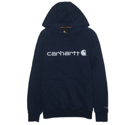 Carhartt Men Blue Pullover Hoodie M Relaxed Fit Logo Sweatshirt