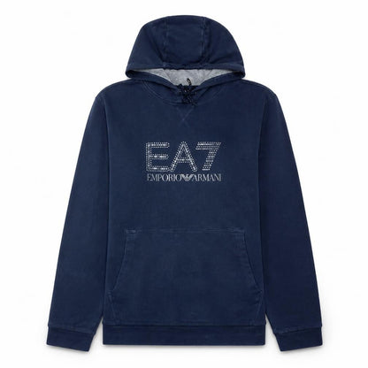 Emporio Armani EA7 Women's Blue Pullover Hoodie Size M Rhinestone Logo