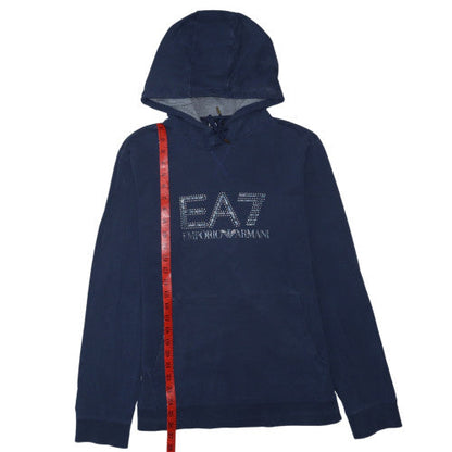 Emporio Armani EA7 Women's Blue Pullover Hoodie Size M Rhinestone Logo