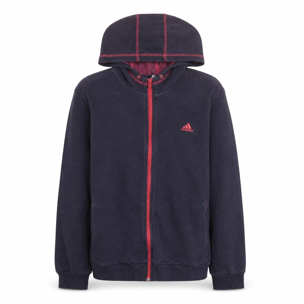Front view of Adidas women’s navy full zip hoodie l long sleeve hooded sweatshirt