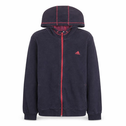 Front view of Adidas women’s navy full zip hoodie l long sleeve hooded sweatshirt