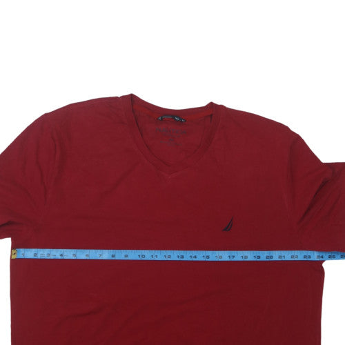 Nautica Men's Red V-Neck Short Sleeve 2XL Cotton Stretch T-Shirt