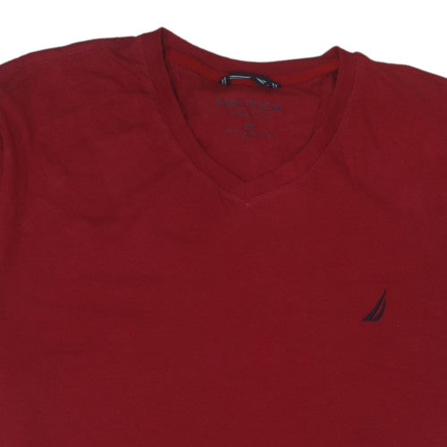 Nautica Men's Red V-Neck Short Sleeve 2XL Cotton Stretch T-Shirt