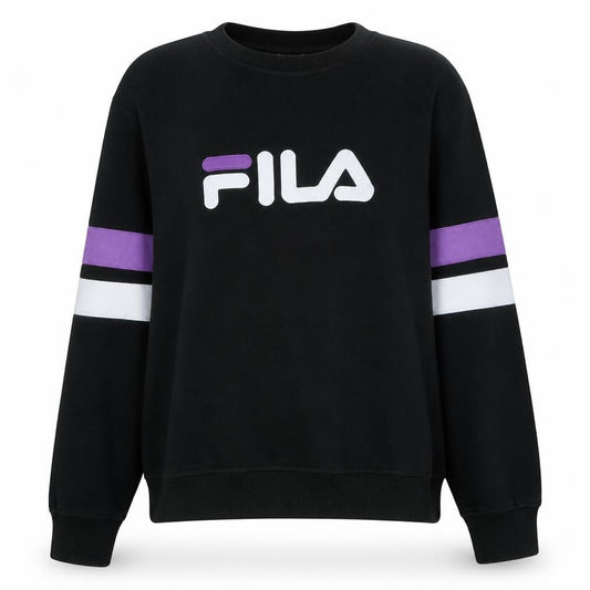 Front view of Fila women’s black xl pullover sweatshirt logo crew neck cotton blend