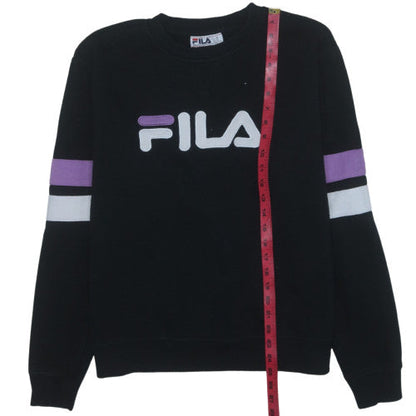 Fila Womens Black XL Pullover Sweatshirt Logo Crew Neck Cotton Blend