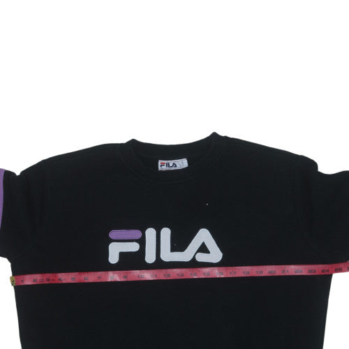 Fila Womens Black XL Pullover Sweatshirt Logo Crew Neck Cotton Blend