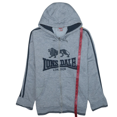 Lonsdale Men’s Grey XL Full Zip Hoodie with Logo Print