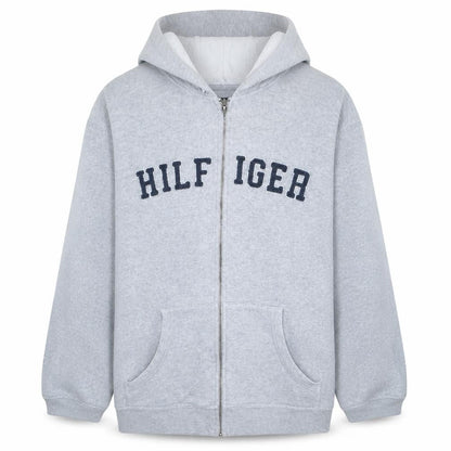 Tommy Hilfiger Mens Grey Full Zip Hoodie XXL Classic Logo
