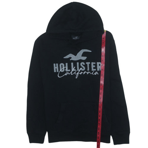 Hollister Men Black Small Pullover Hoodie Graphic Fleece