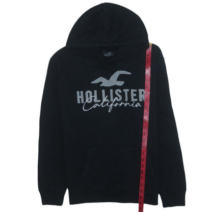 Hollister Men Black Small Pullover Hoodie Graphic Fleece