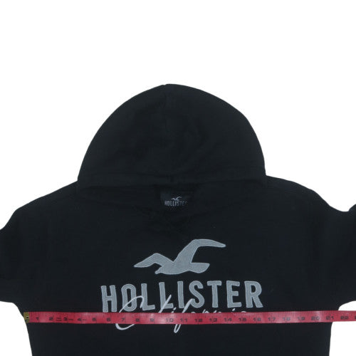 Hollister Men Black Small Pullover Hoodie Graphic Fleece