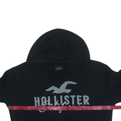 Hollister Men Black Small Pullover Hoodie Graphic Fleece