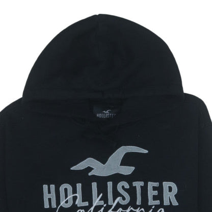 Hollister Men Black Small Pullover Hoodie Graphic Fleece