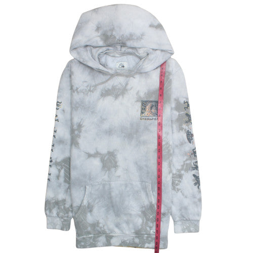 Quiksilver Men's Grey Tie Dye Pullover Hoodie XL Surf Graphic