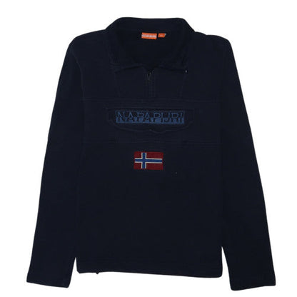Napapijri Men’s Blue 1/4 Zip Embroidered Flag Sweatshirt M