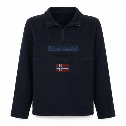 Napapijri Men’s Blue 1/4 Zip Embroidered Flag Sweatshirt M