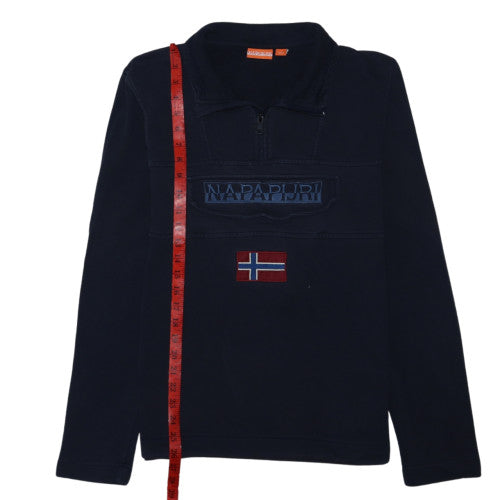 Napapijri Men’s Blue 1/4 Zip Embroidered Flag Sweatshirt M