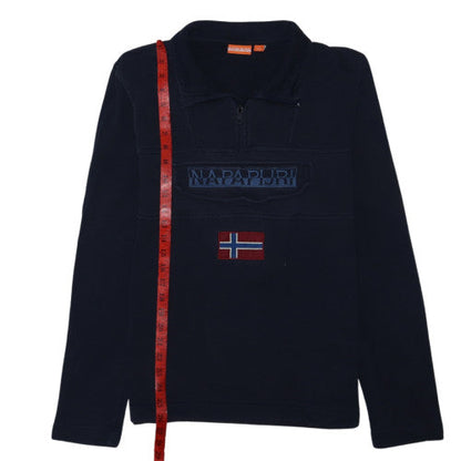 Napapijri Men’s Blue 1/4 Zip Embroidered Flag Sweatshirt M