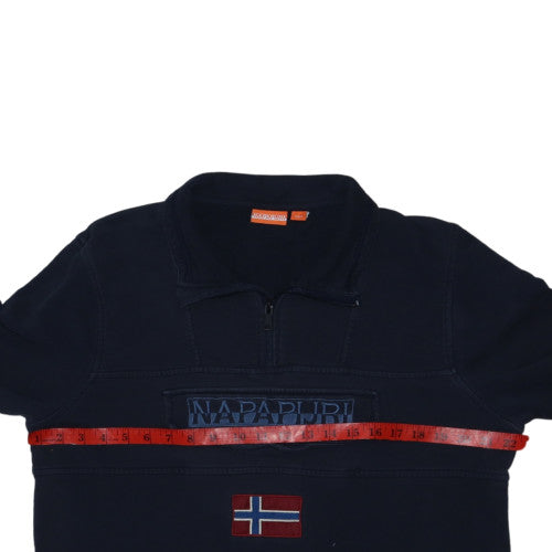 Napapijri Men’s Blue 1/4 Zip Embroidered Flag Sweatshirt M