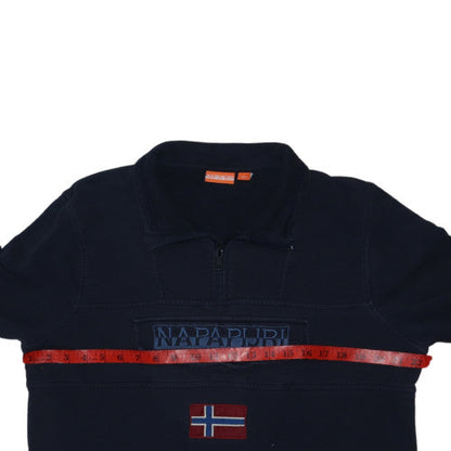 Napapijri Men’s Blue 1/4 Zip Embroidered Flag Sweatshirt M