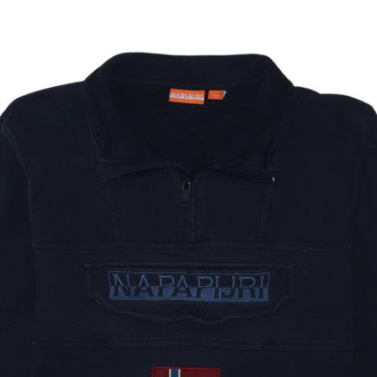 Napapijri Men’s Blue 1/4 Zip Embroidered Flag Sweatshirt M