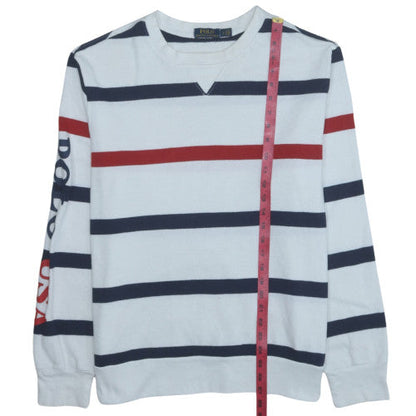 Polo Ralph Lauren Men's White Striped Long Sleeve Crew Sweatshirt L