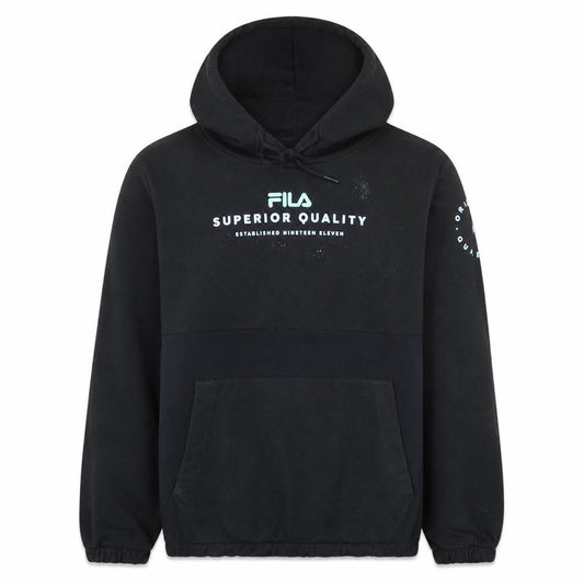 Front view of Fila women’s black pullover hoodie l cotton blend sweatshirt