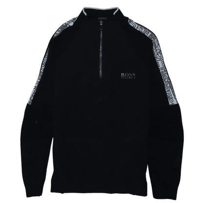 Hugo Boss Men's Black Wool 1/2 Zip Logo Sweatshirt Size L