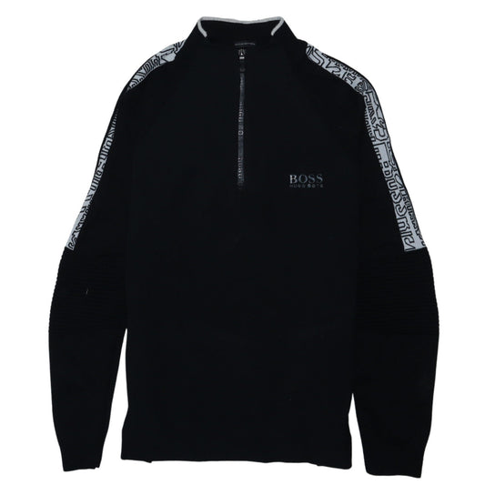 Hugo Boss Men's Black Wool 1/2 Zip Logo Sweatshirt Size L