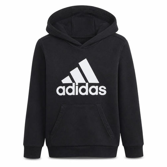 Front view of Adidas boys’ black pullover hoodie 9-10 years cotton blend sweatshirt