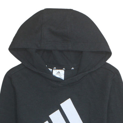 Adidas Boys Black Pullover Hoodie 9-10 Years Cotton Blend Sweatshirt