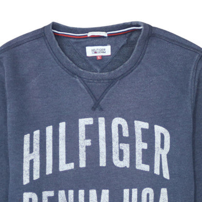 Hilfiger Denim Men's Blue L Pullover Sweatshirt USA Logo Crew Neck