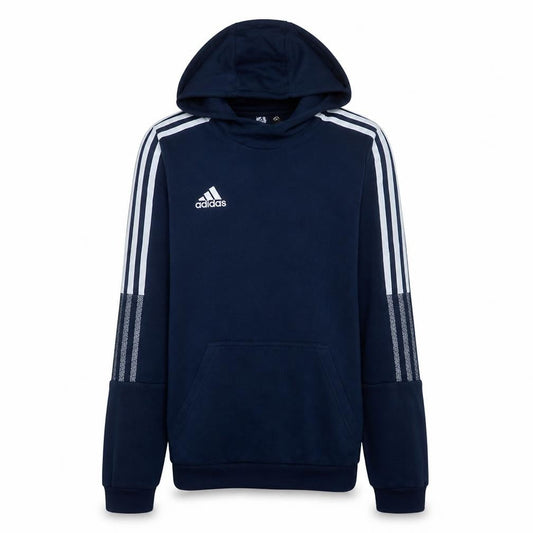 Front view of Adidas Men's Blue Pullover Hoodie, size S, Sports Fleece