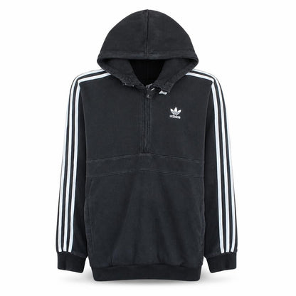Front view of Adidas men’s black small 1/2 zip hoodie with logo detail