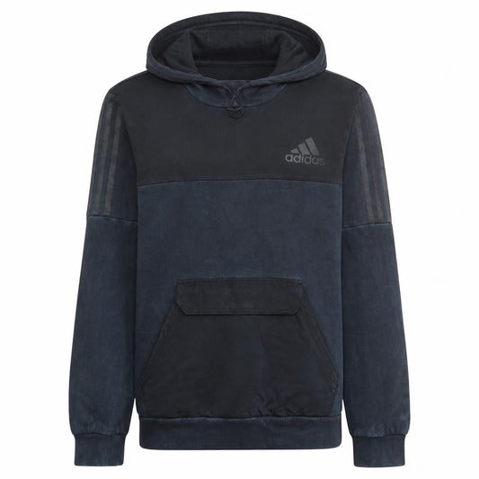 Front view of Adidas Men Black Pullover Hoodie Medium Sports Fleece